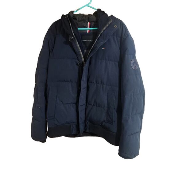 Tommy Hilfiger Men’s Puffer Jacket XL Faux Fur Hood Winter Coat Logo Patch - Picture 1 of 5